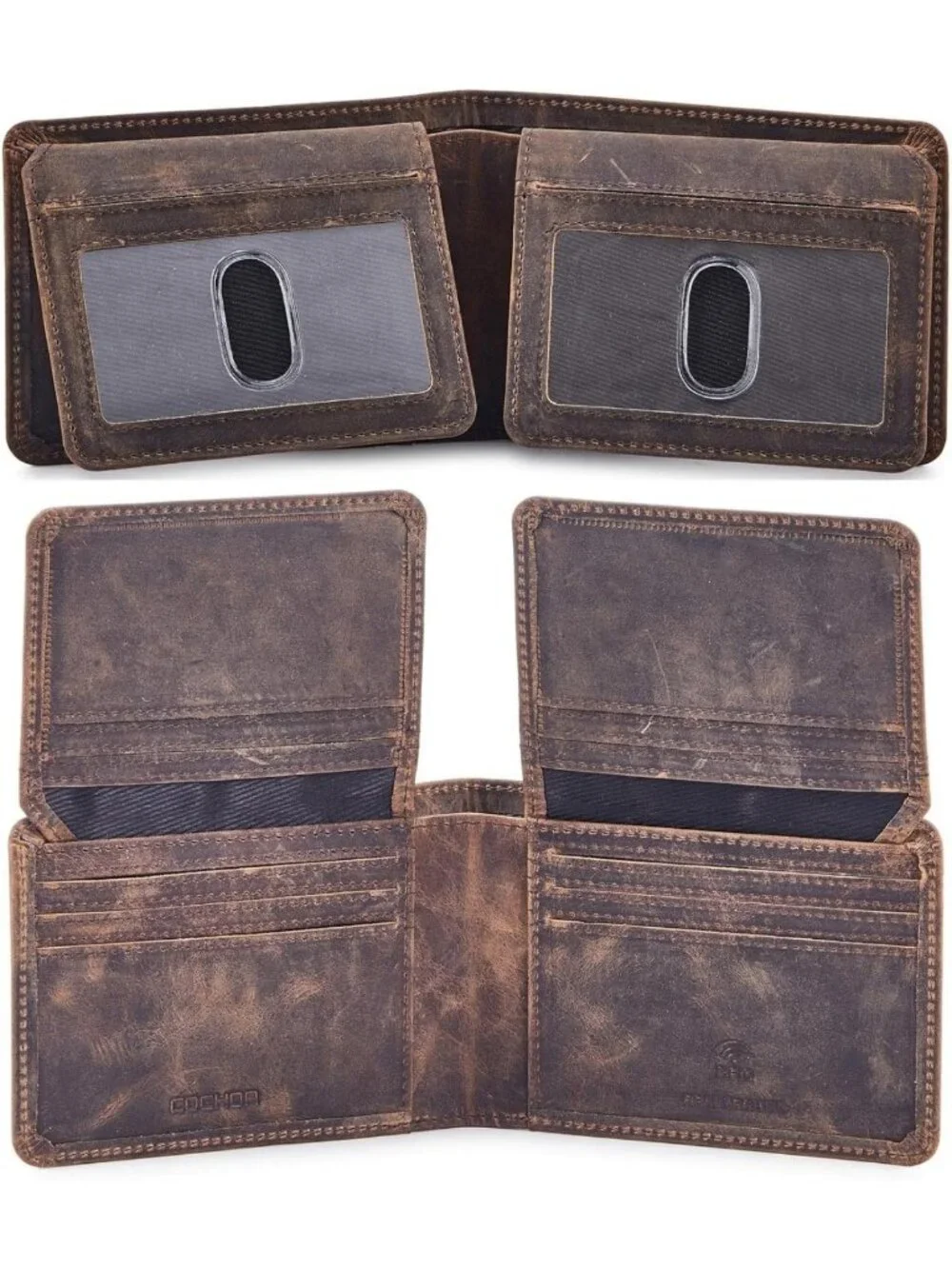 Slim Bifold Leather Wallet for Men, RFID Blocking, High Capacity, 2 ID Windows